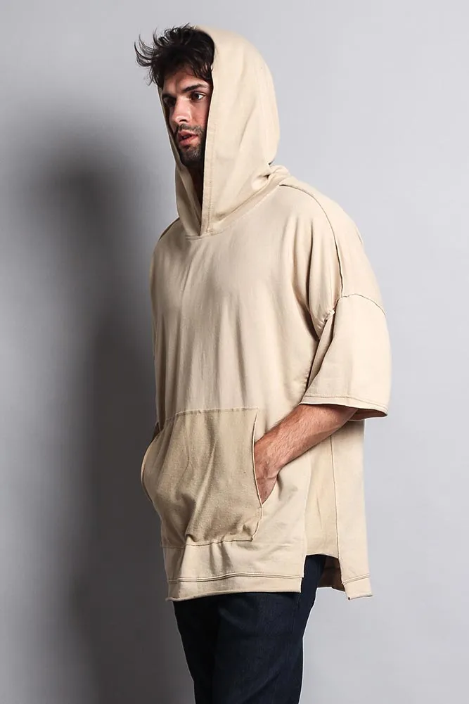 Men's Over Sized Hooded T-Shirt With Extended Hem