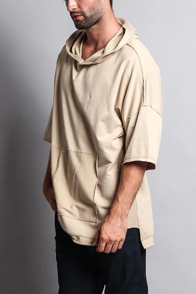 Men's Over Sized Hooded T-Shirt With Extended Hem