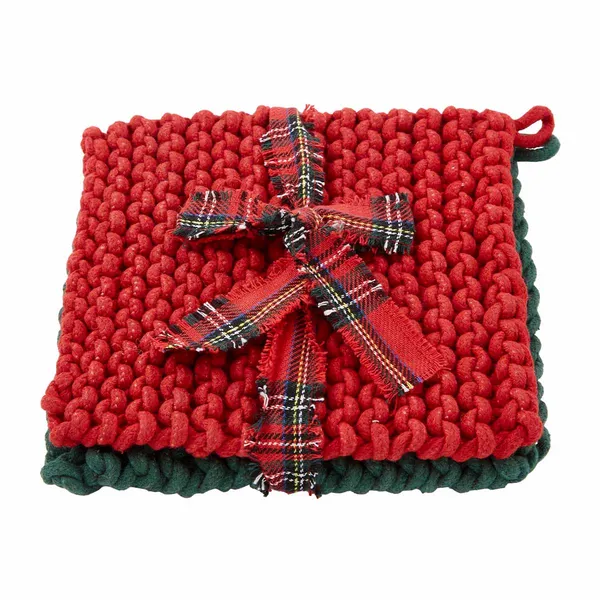 Mudpie Christmas Colors Crochet Pot Holder Set