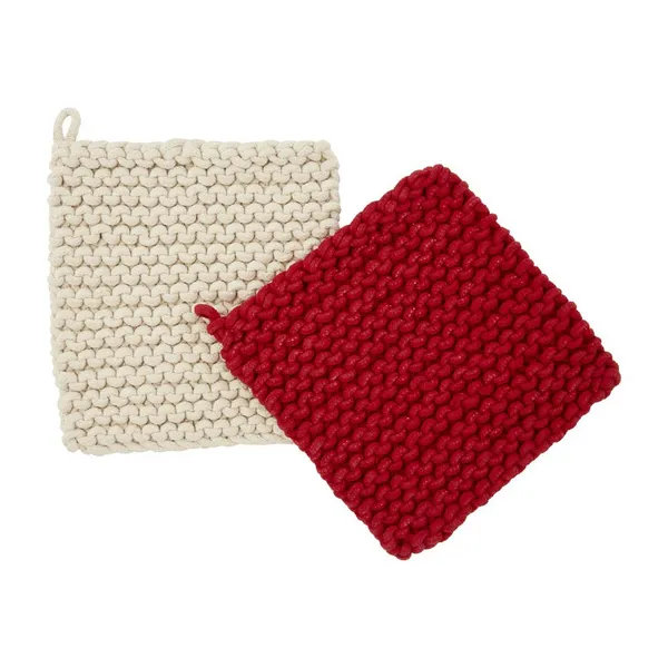 Mudpie Christmas Colors Crochet Pot Holder Set