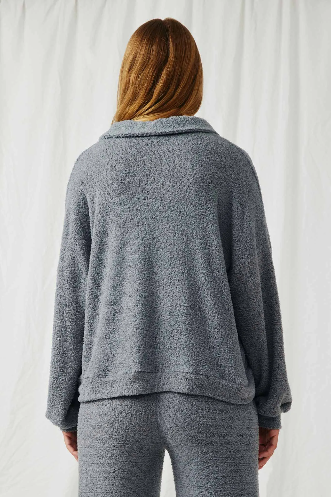 Open Collar Long Sleeve Fleece Top