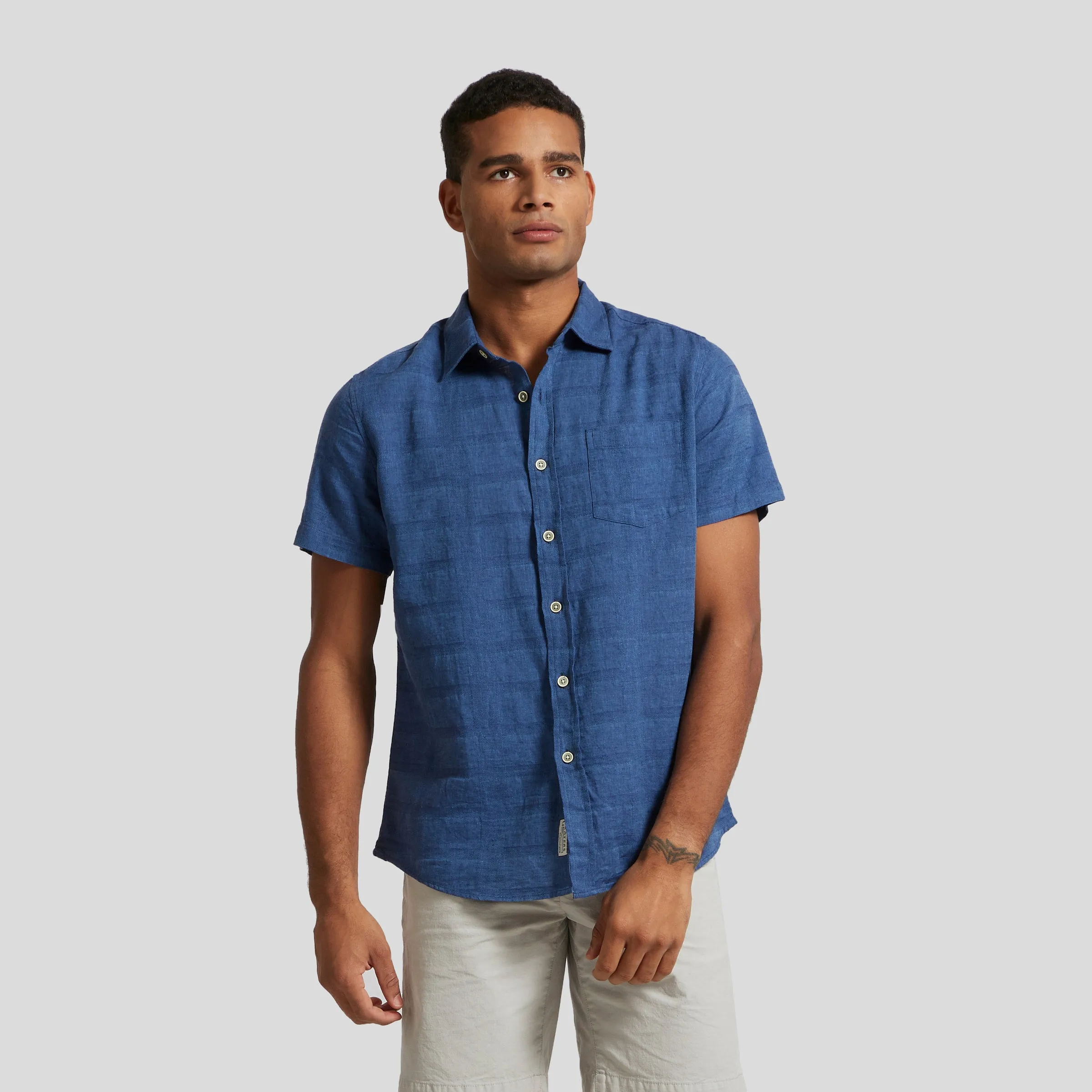 Outback Linen Cotton Dobby Shirt - Ensign Blue