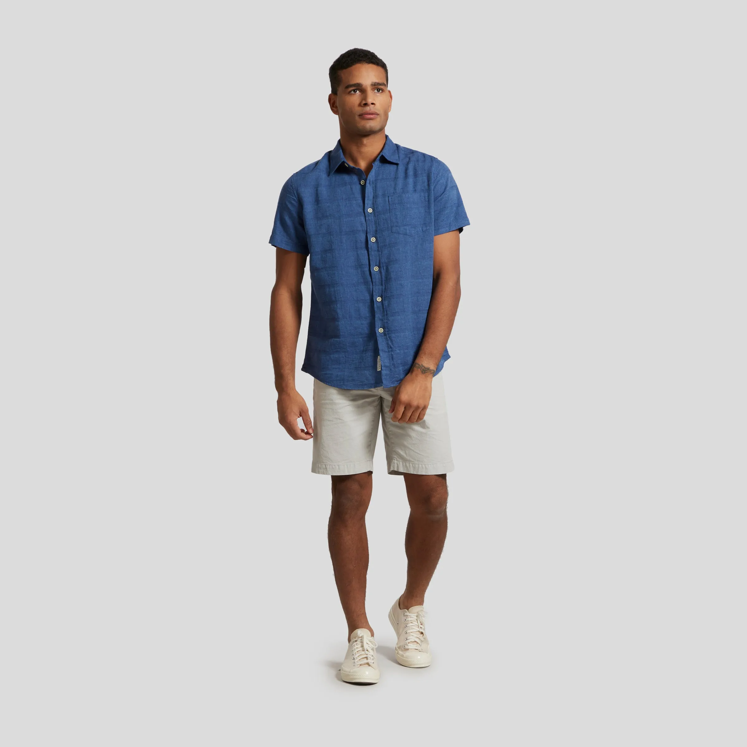 Outback Linen Cotton Dobby Shirt - Ensign Blue