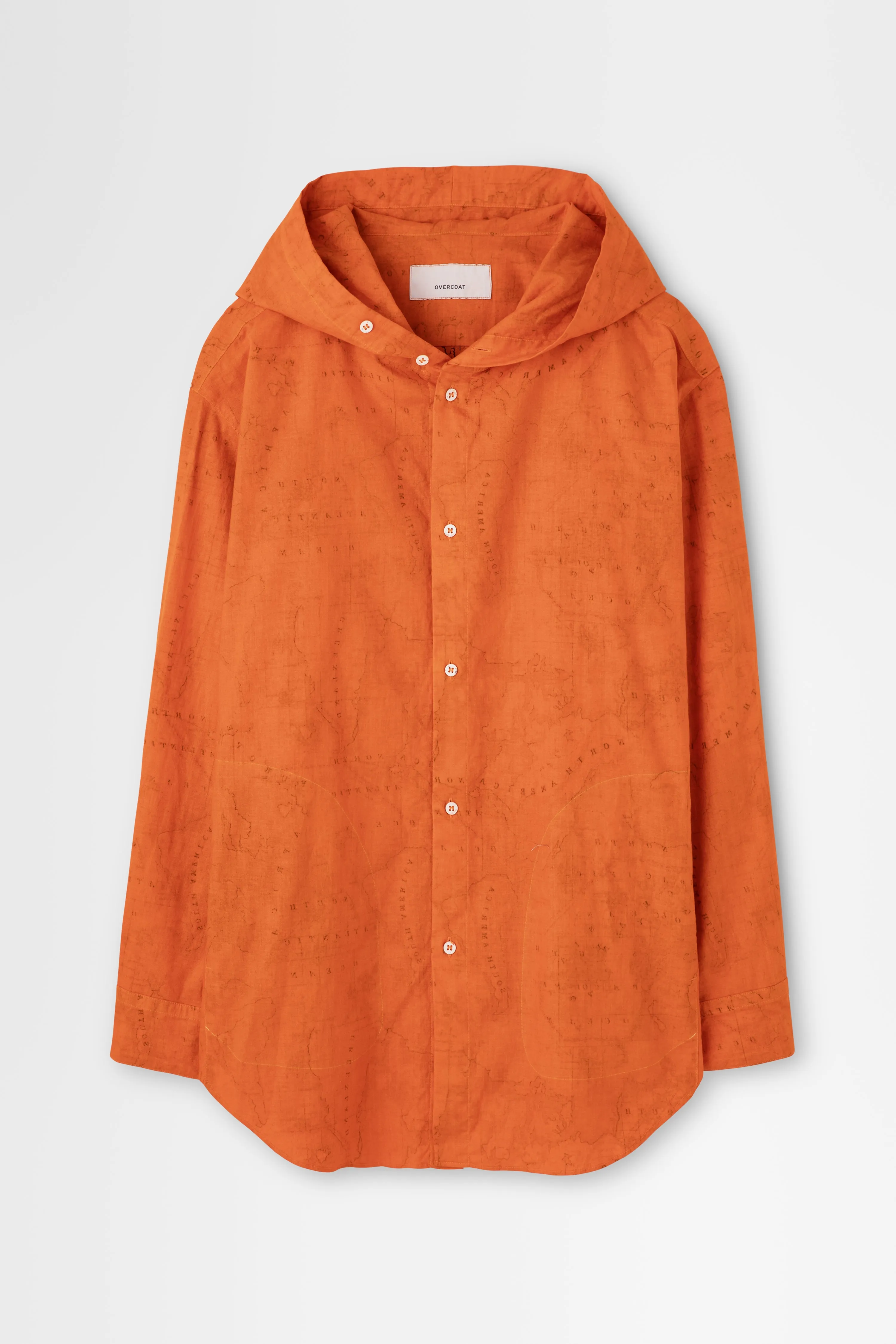 Overdyed Hooded Shirt in Orange Map Print