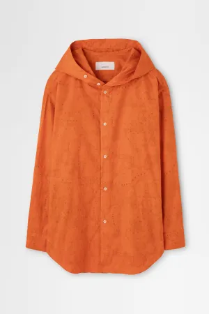 Overdyed Hooded Shirt in Orange Map Print