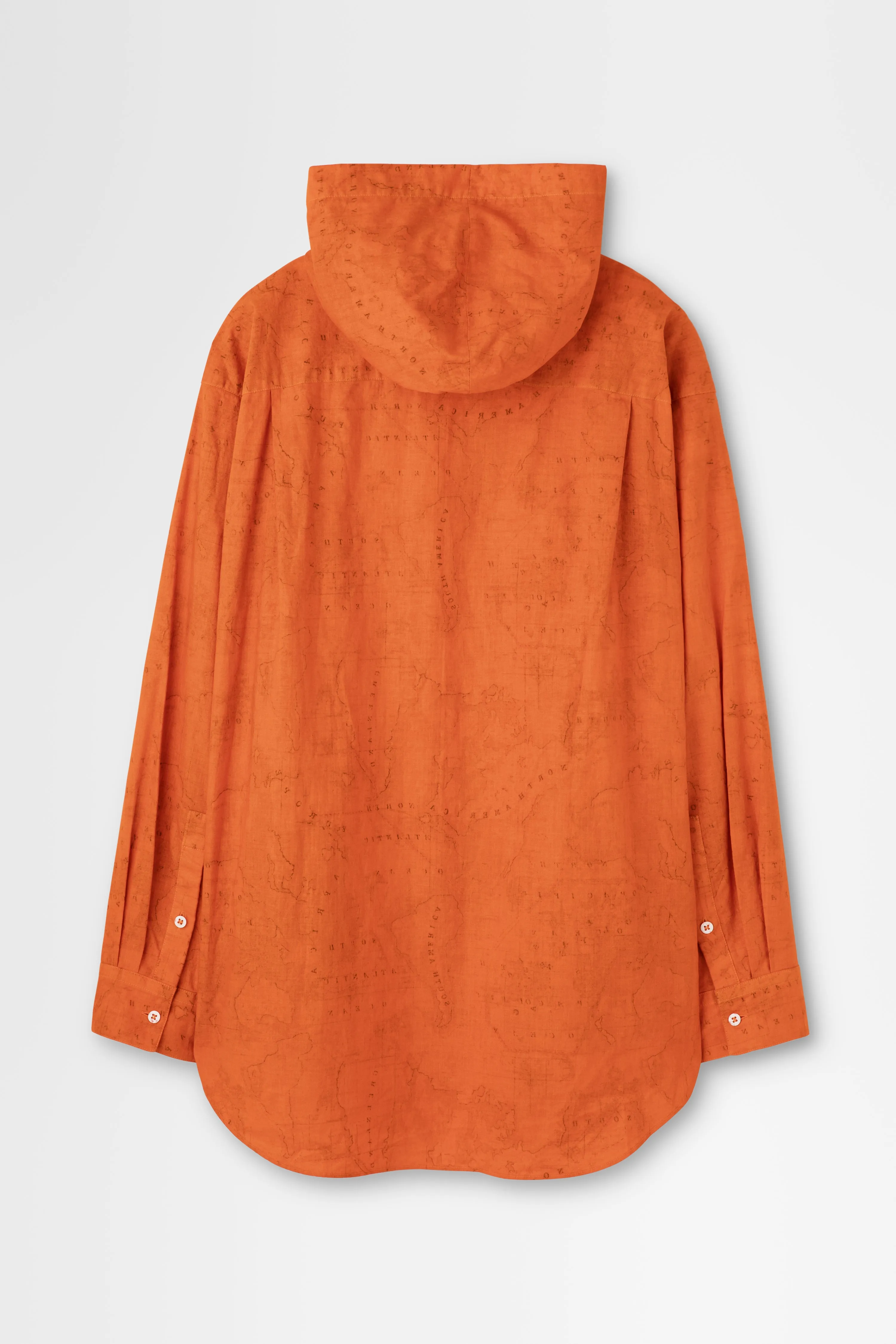 Overdyed Hooded Shirt in Orange Map Print