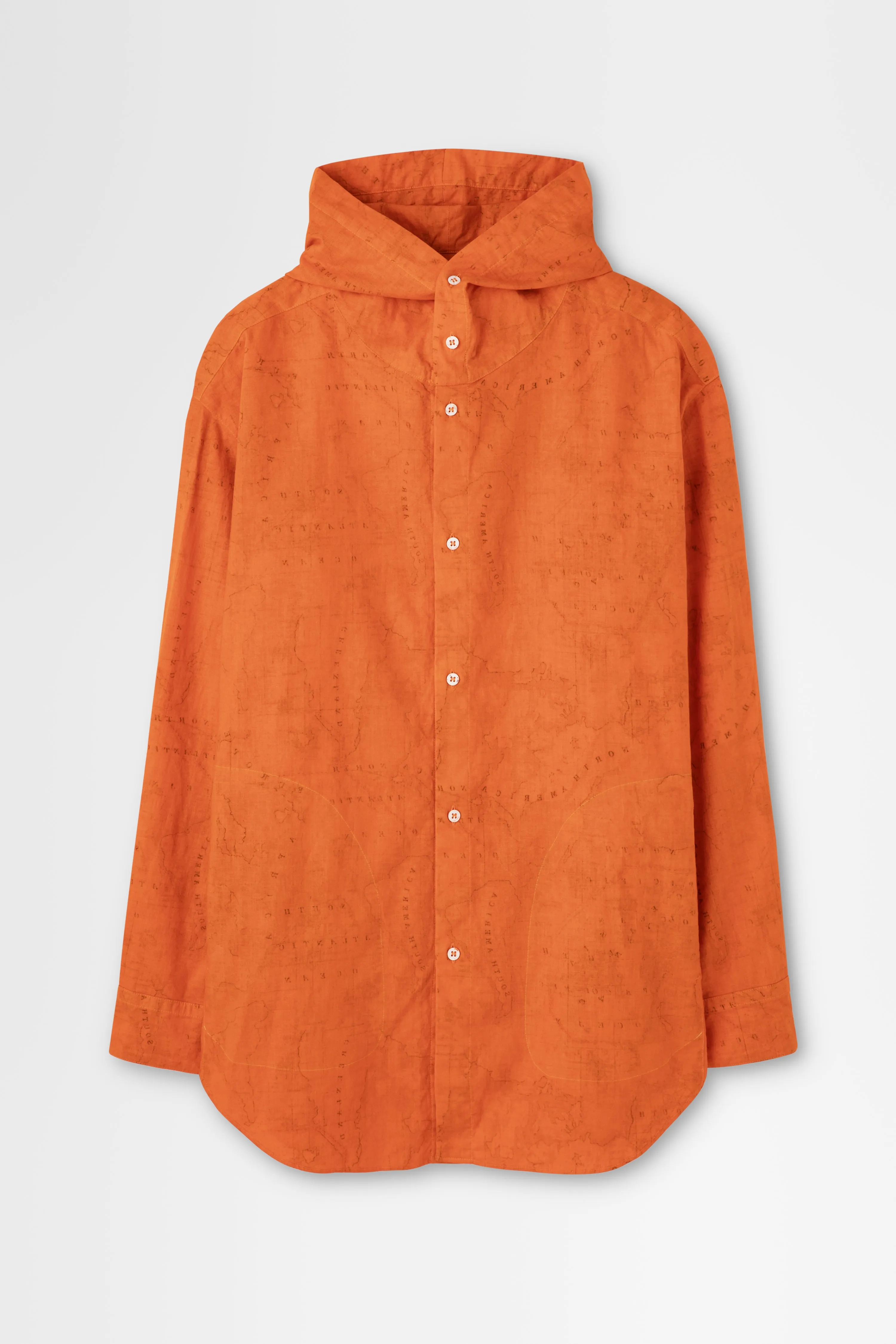 Overdyed Hooded Shirt in Orange Map Print