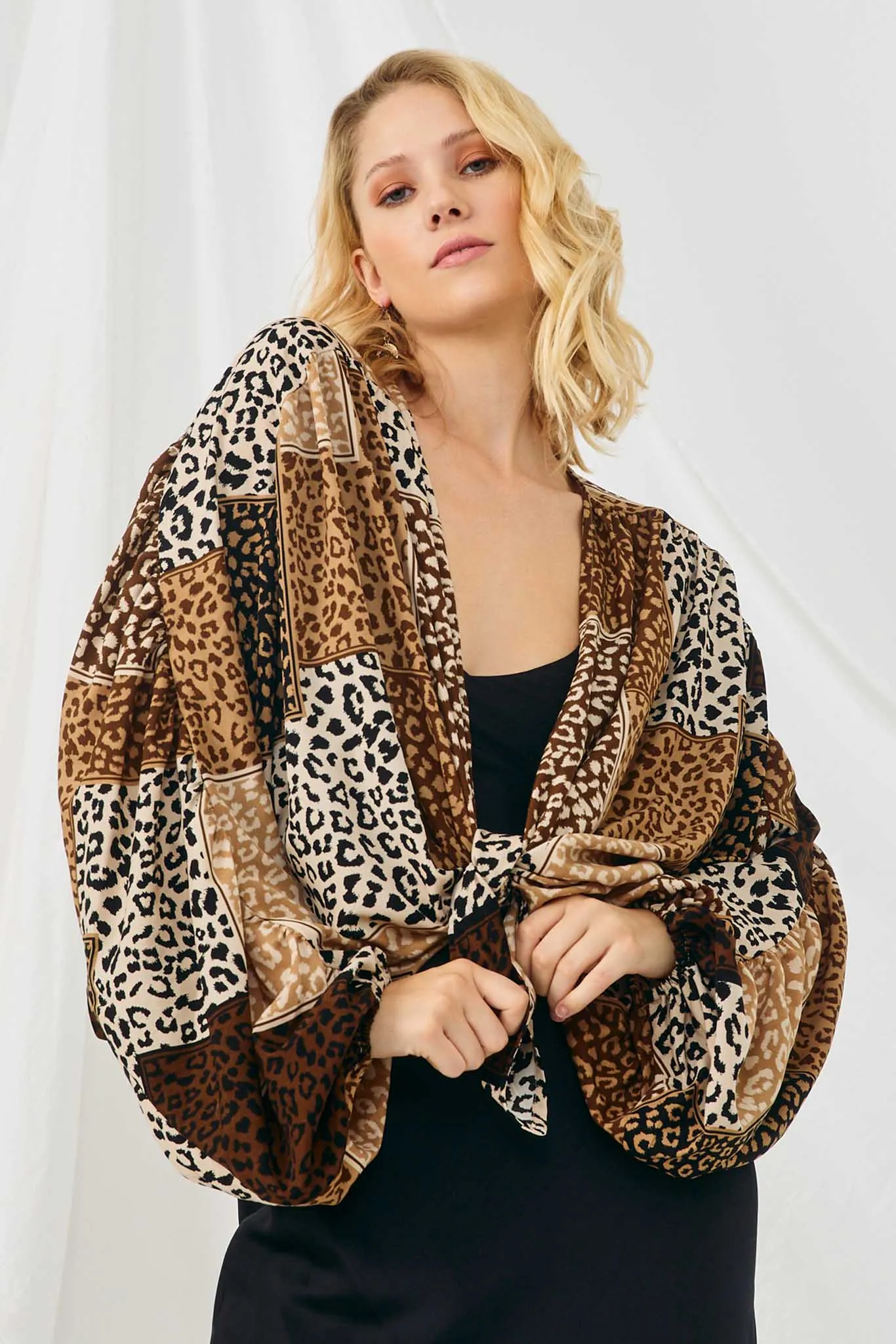 Patchwork Leopard Print Open Cardigan