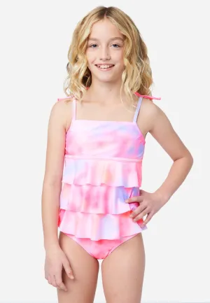 Patterned Ruffle Tankini Swim Set