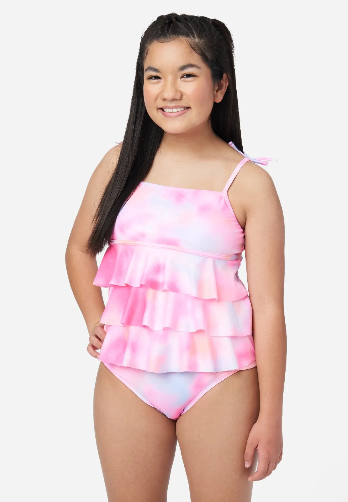 Patterned Ruffle Tankini Swim Set