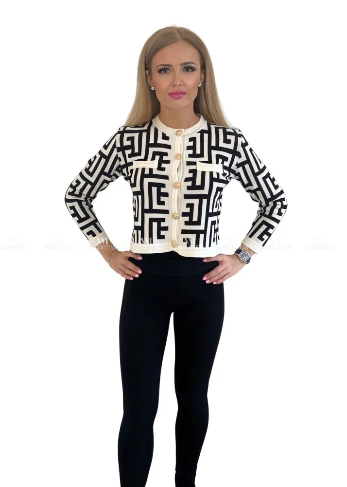 Polly Monochrome Geometric Cardigan