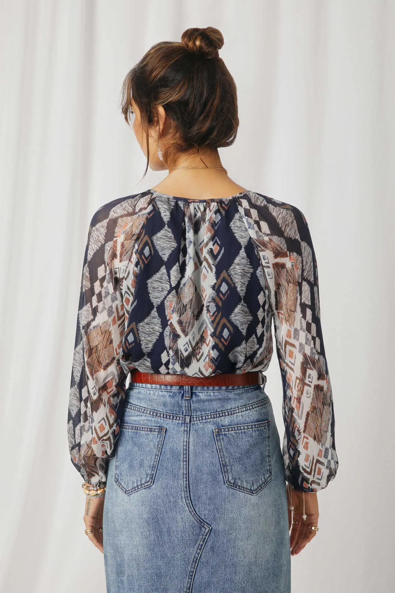 Printed Chiffon Tassel Top