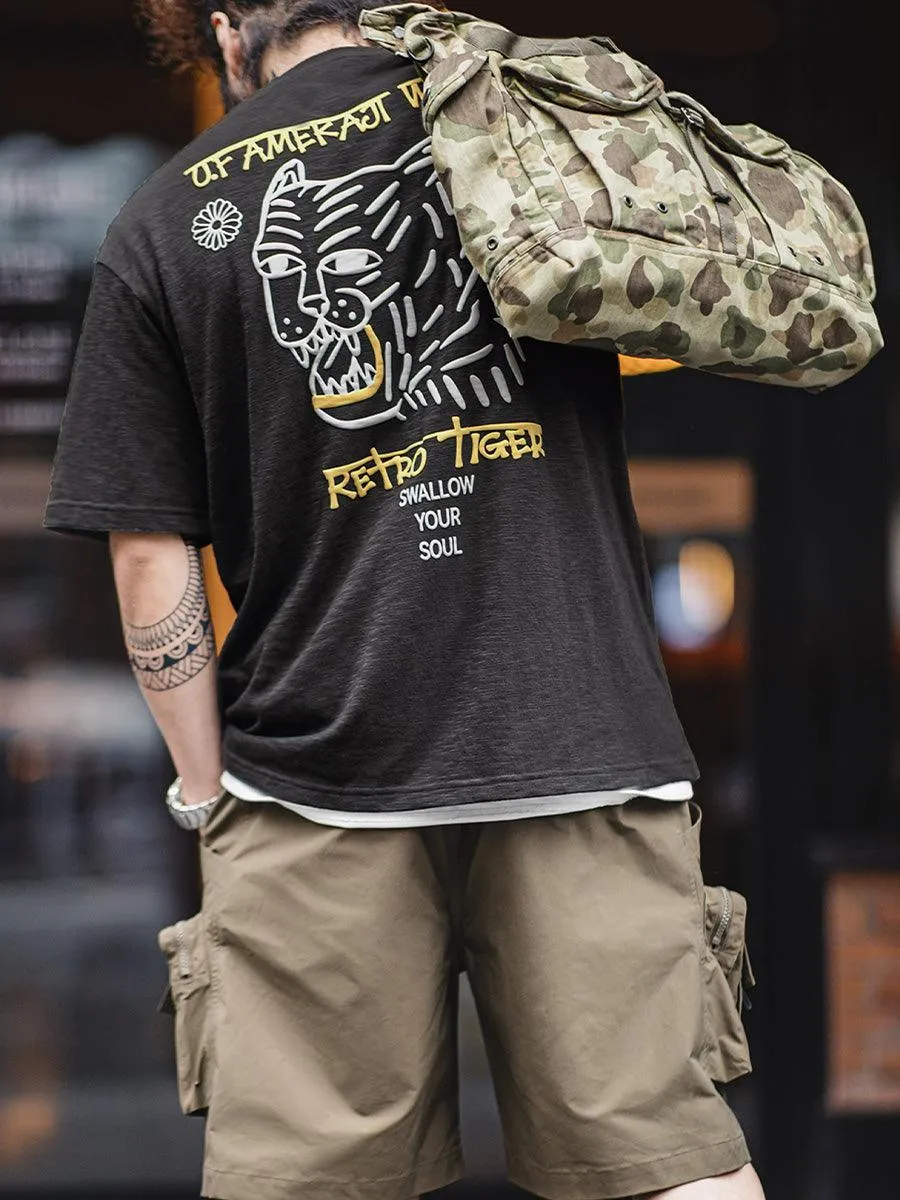 Retro Tiger 3D Embossed Printing T-shirt