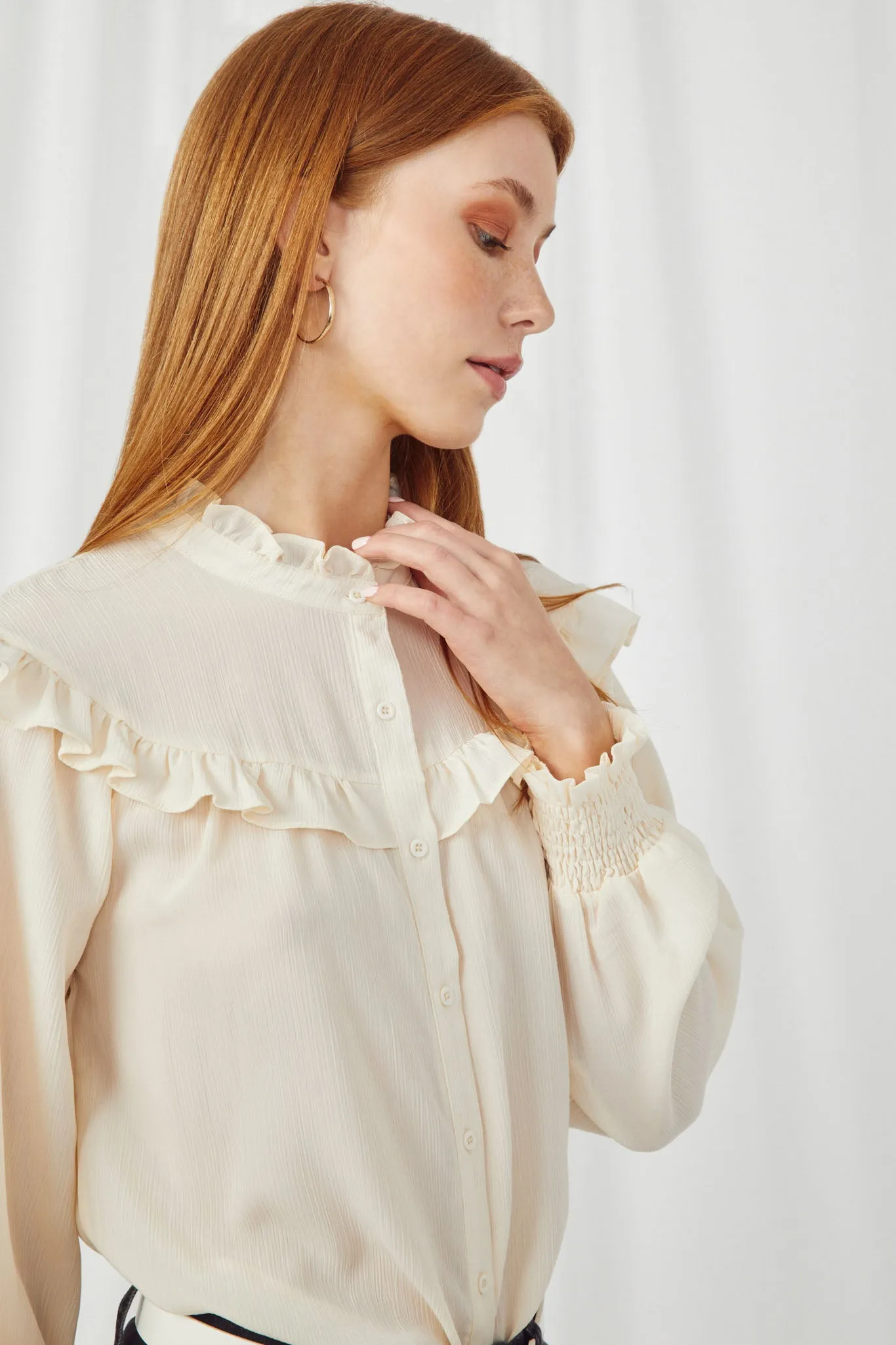 Ruffle Detailed Button Down Blouse