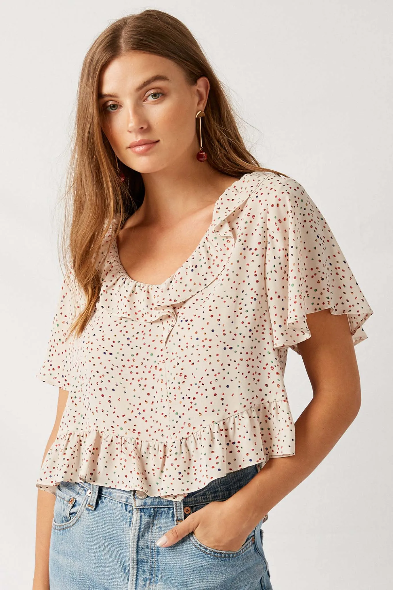 Ruffle Polka-Dot Crop Top