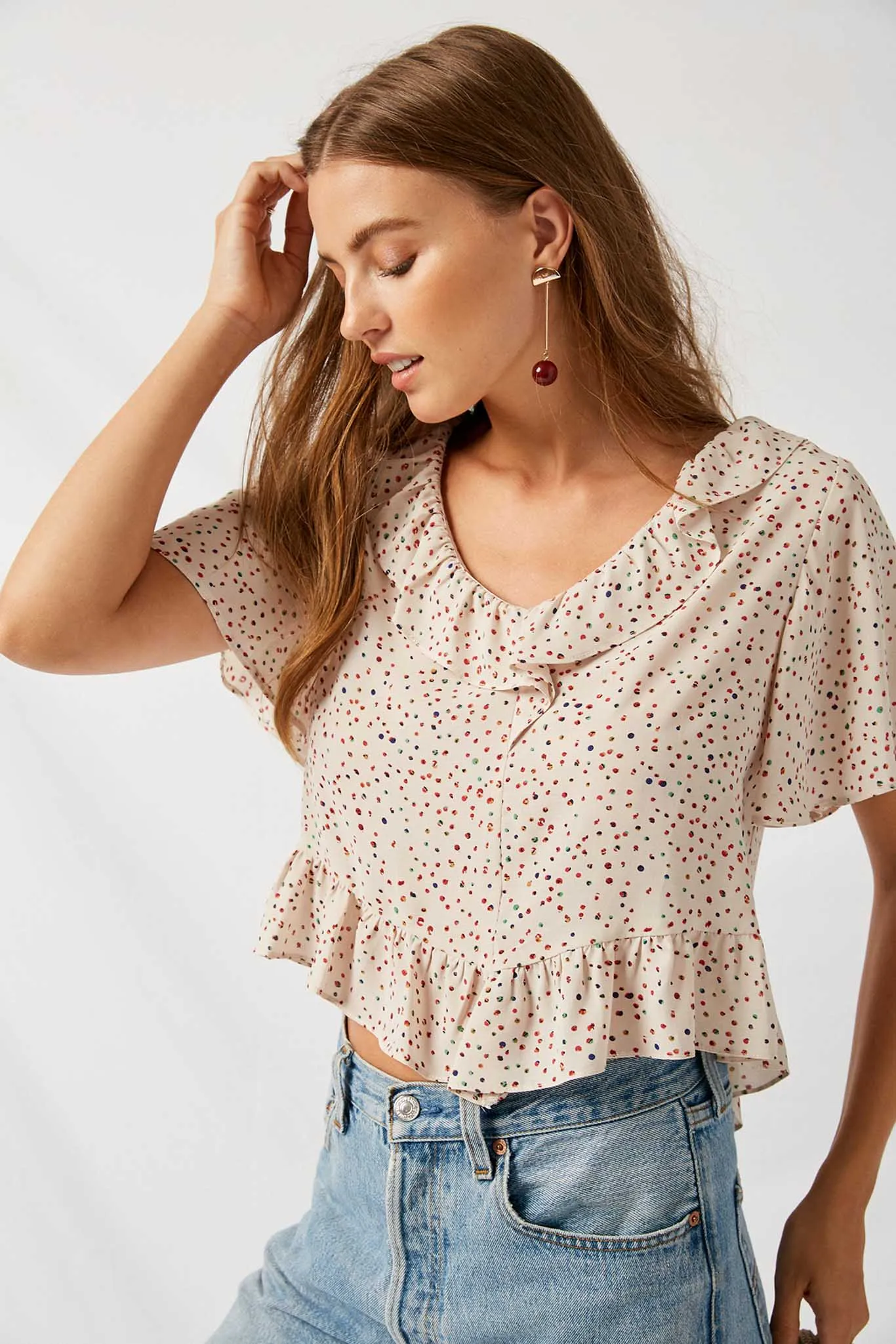 Ruffle Polka-Dot Crop Top