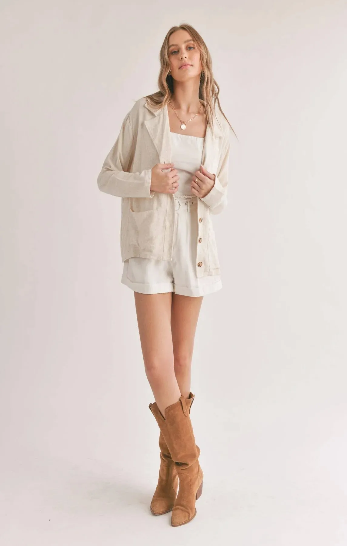 Sadie And Sage La Luna Linen Blend Jacket With Pockets