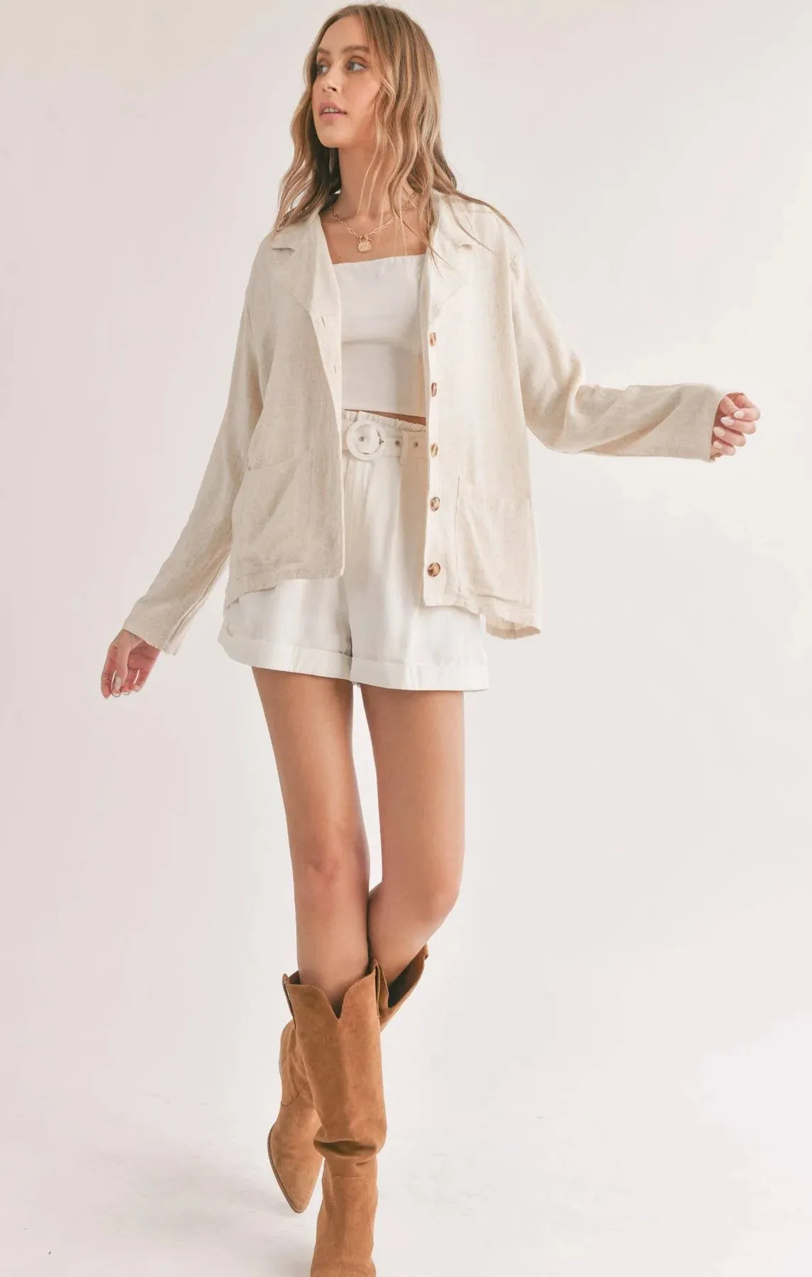 Sadie And Sage La Luna Linen Blend Jacket With Pockets