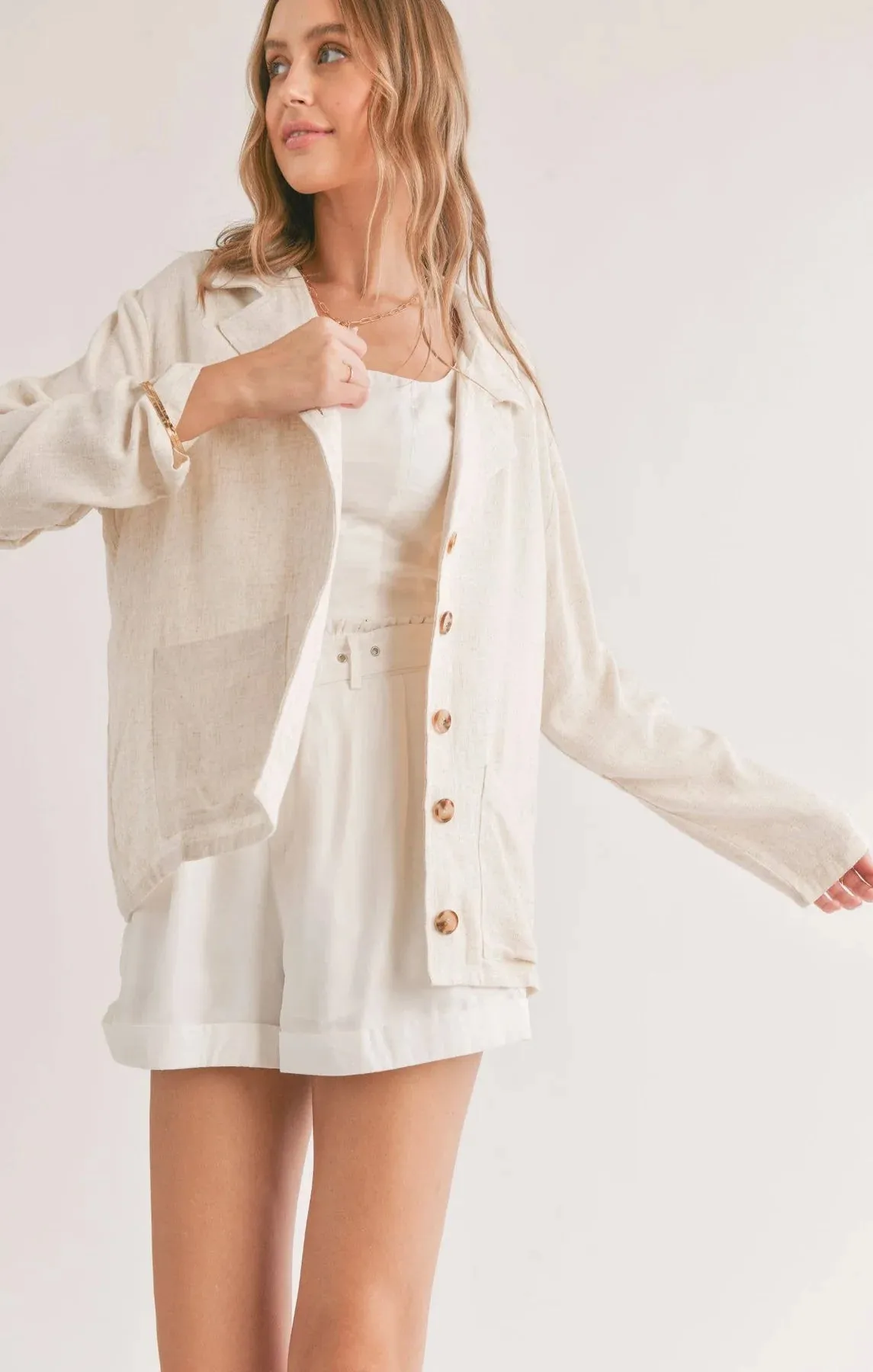 Sadie And Sage La Luna Linen Blend Jacket With Pockets