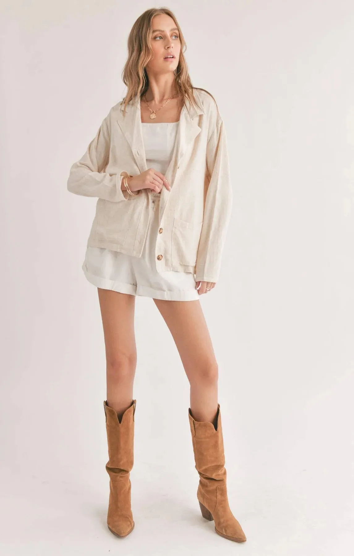 Sadie And Sage La Luna Linen Blend Jacket With Pockets