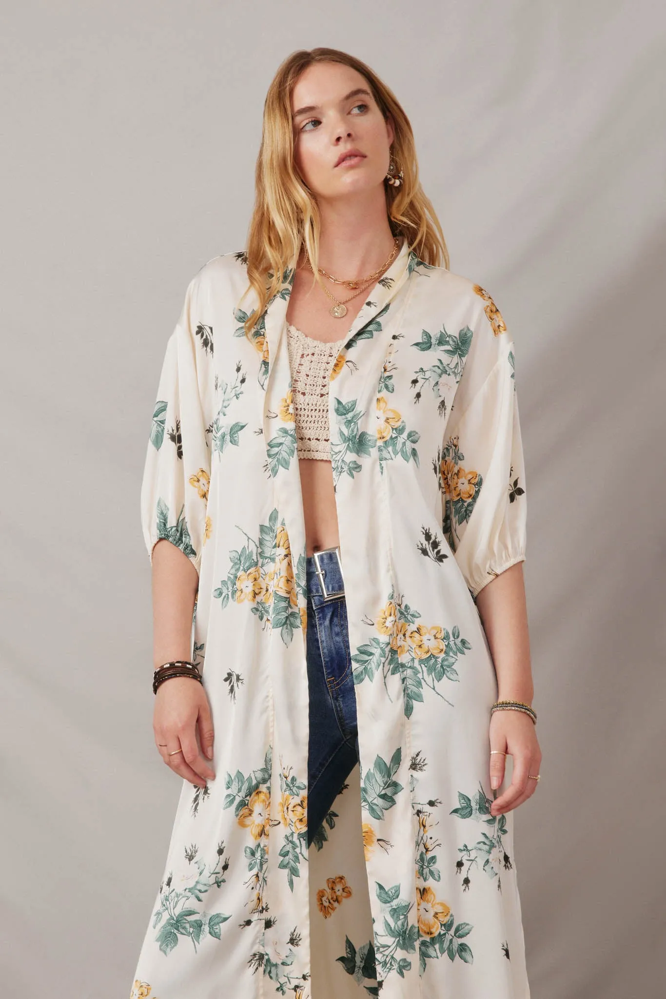 Satin Floral Open Duster