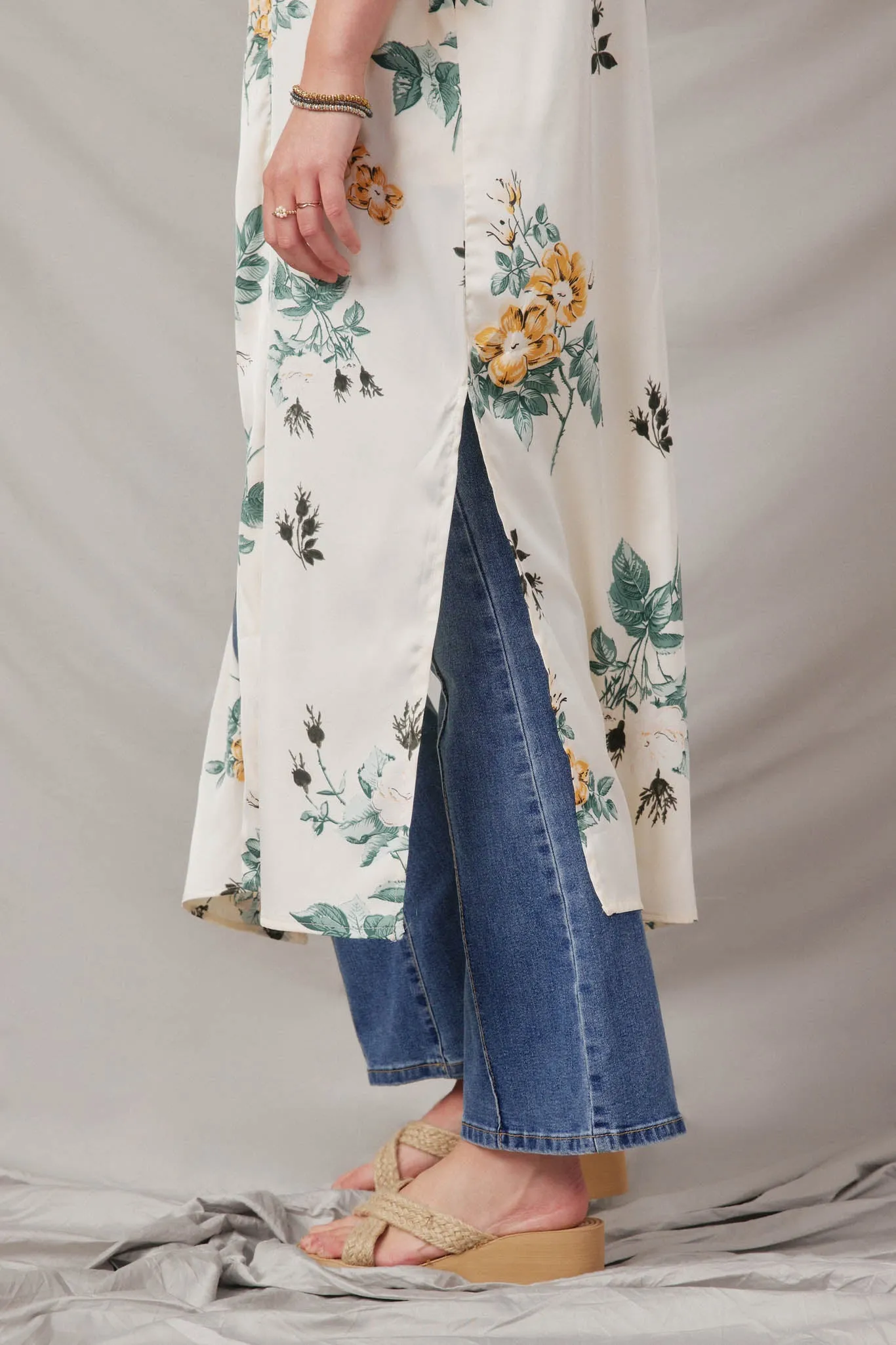 Satin Floral Open Duster