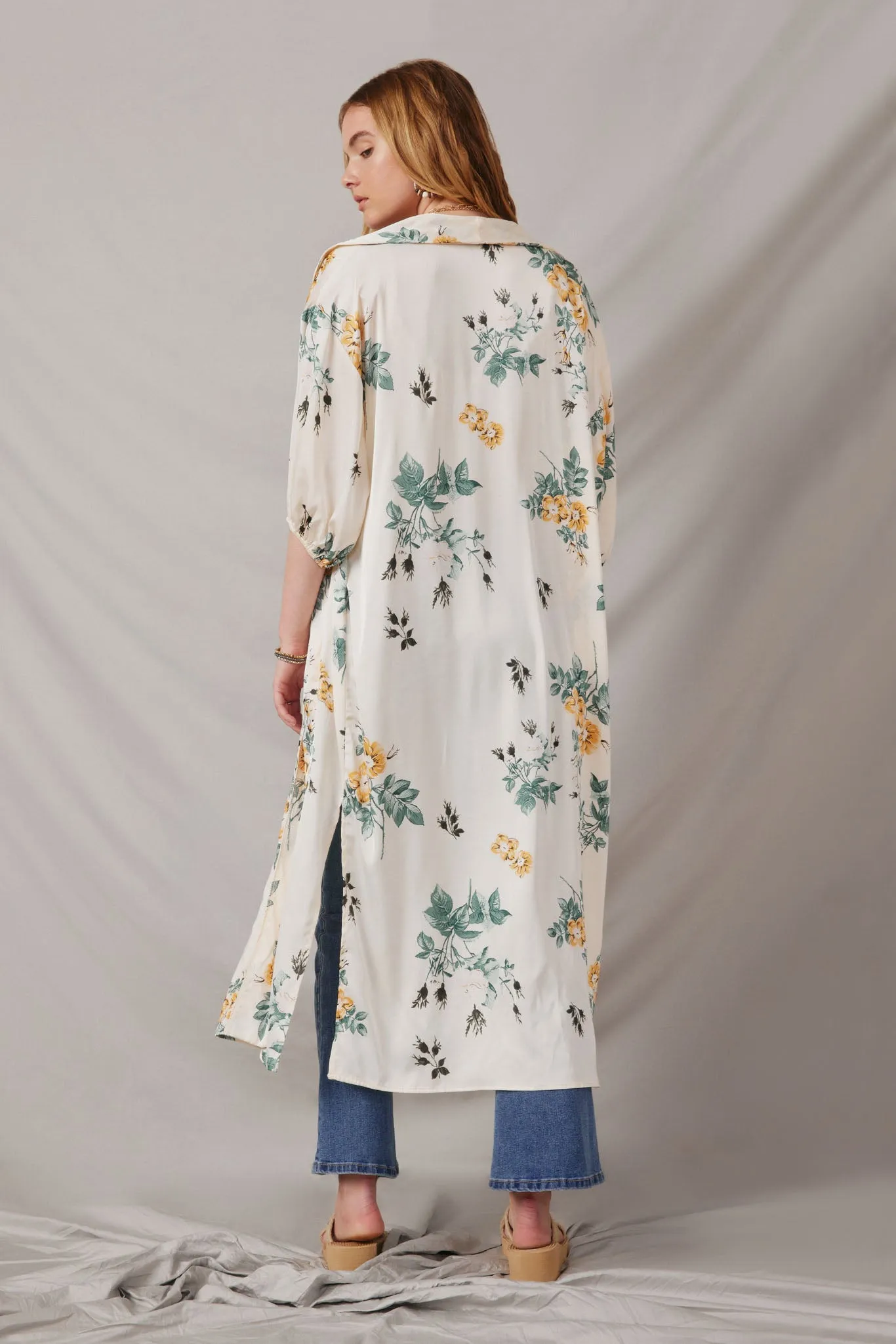 Satin Floral Open Duster