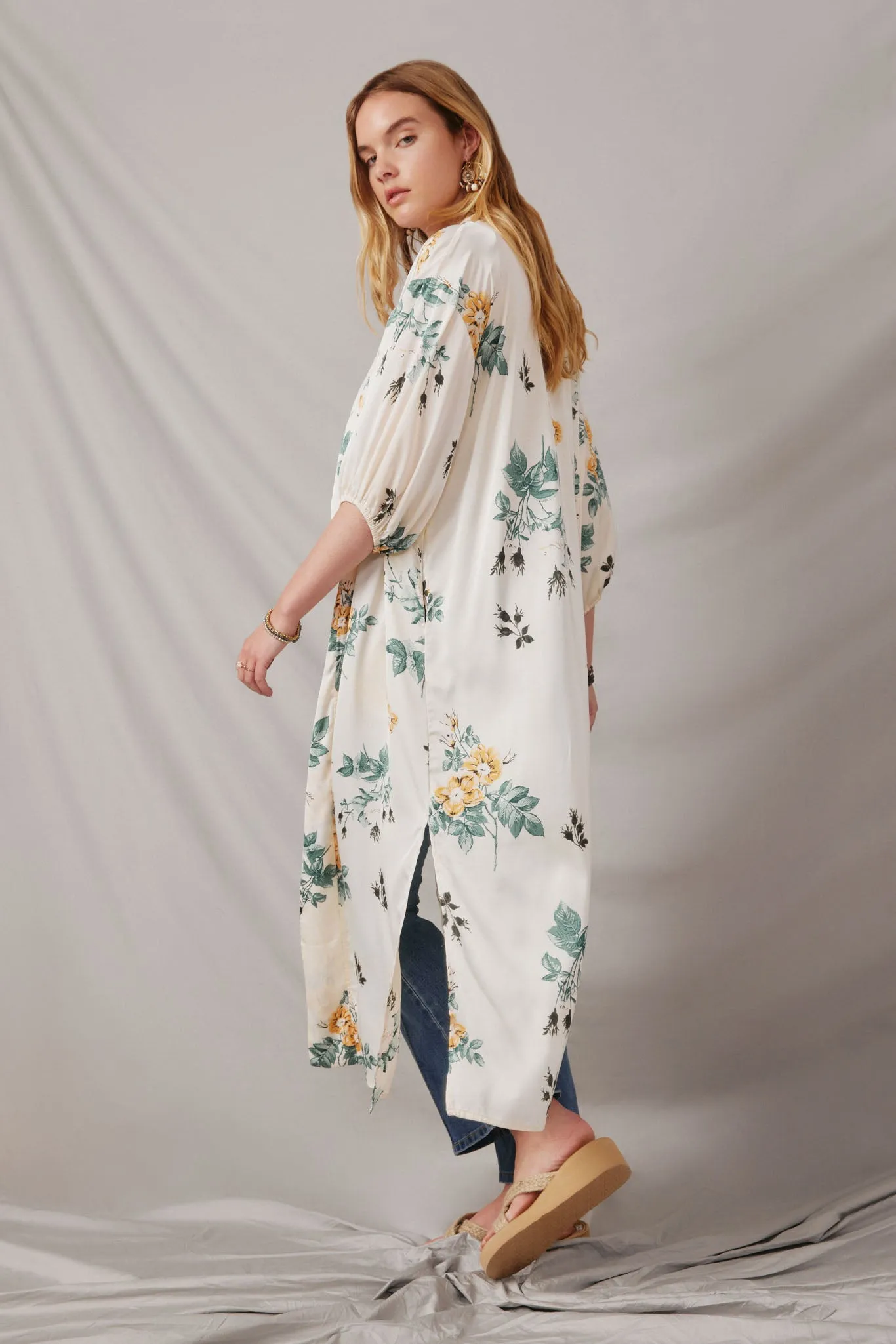 Satin Floral Open Duster