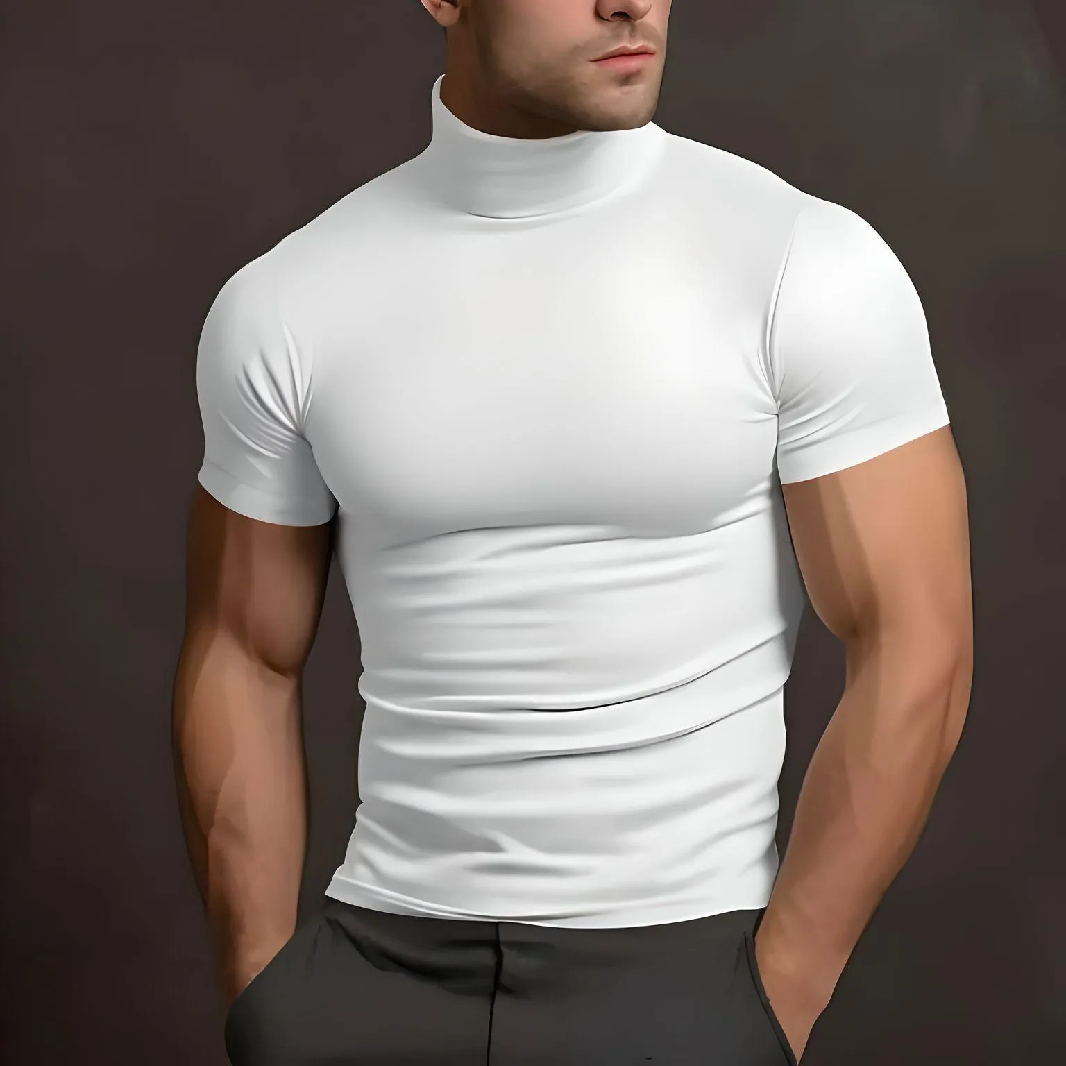 Short Sleeve Turtleneck Men's Tight T-Shirt