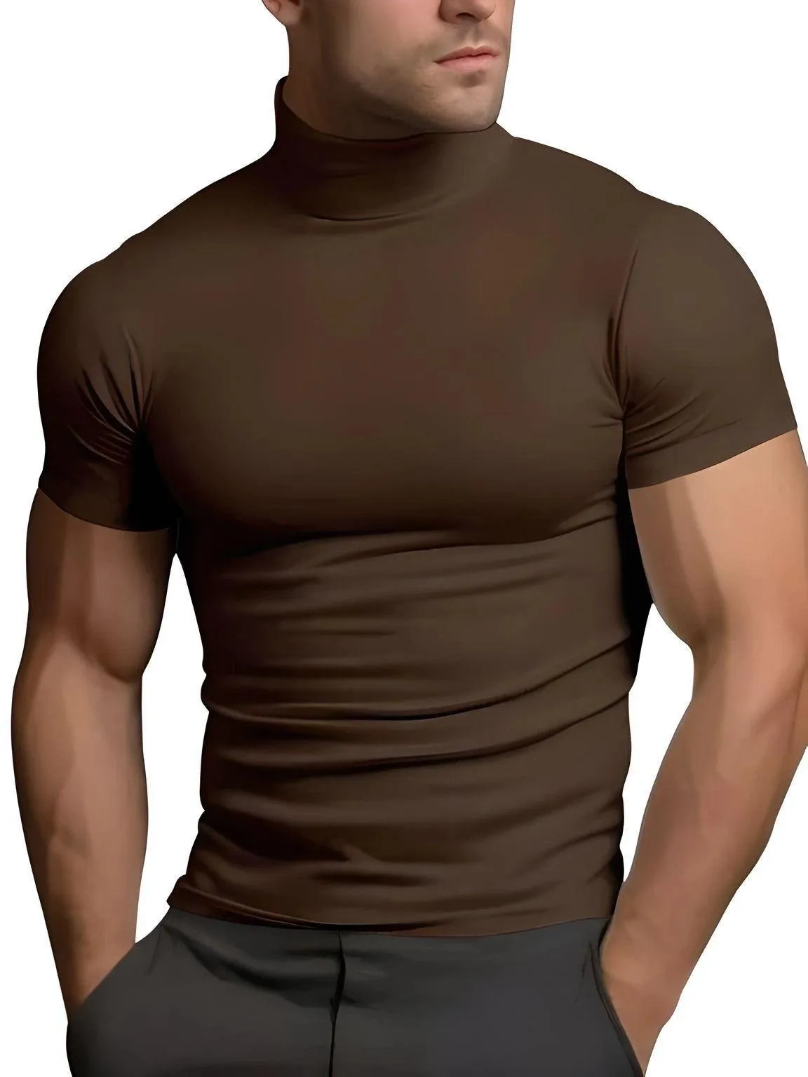 Short Sleeve Turtleneck Men's Tight T-Shirt