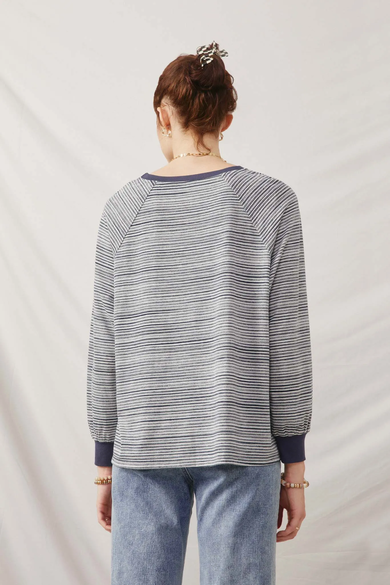 Striped Contrast Banded Raglan Knit Top