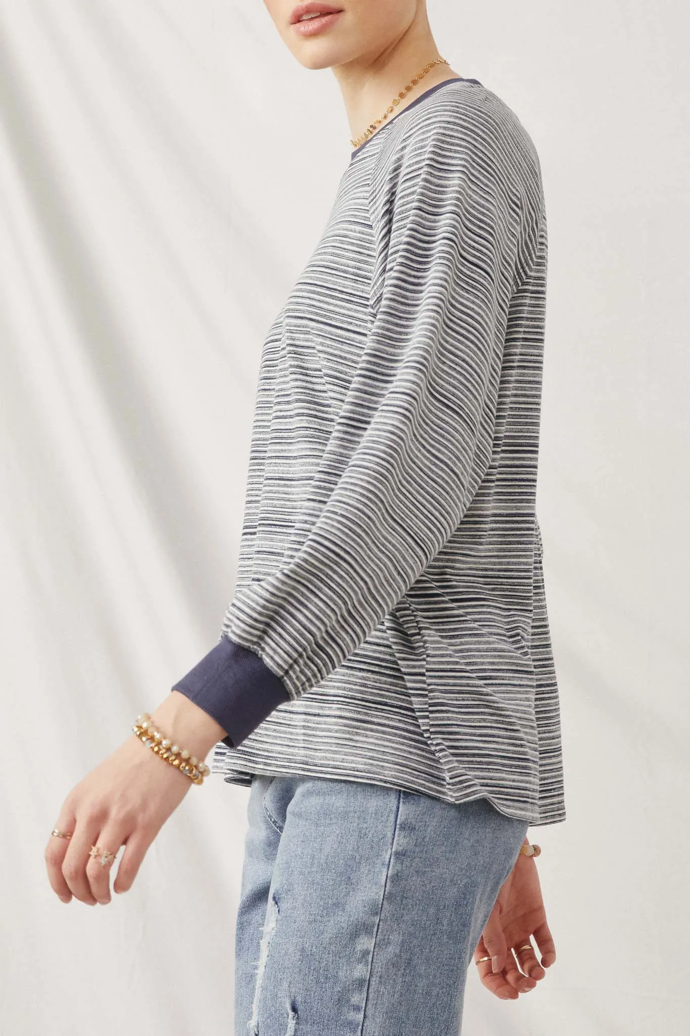 Striped Contrast Banded Raglan Knit Top