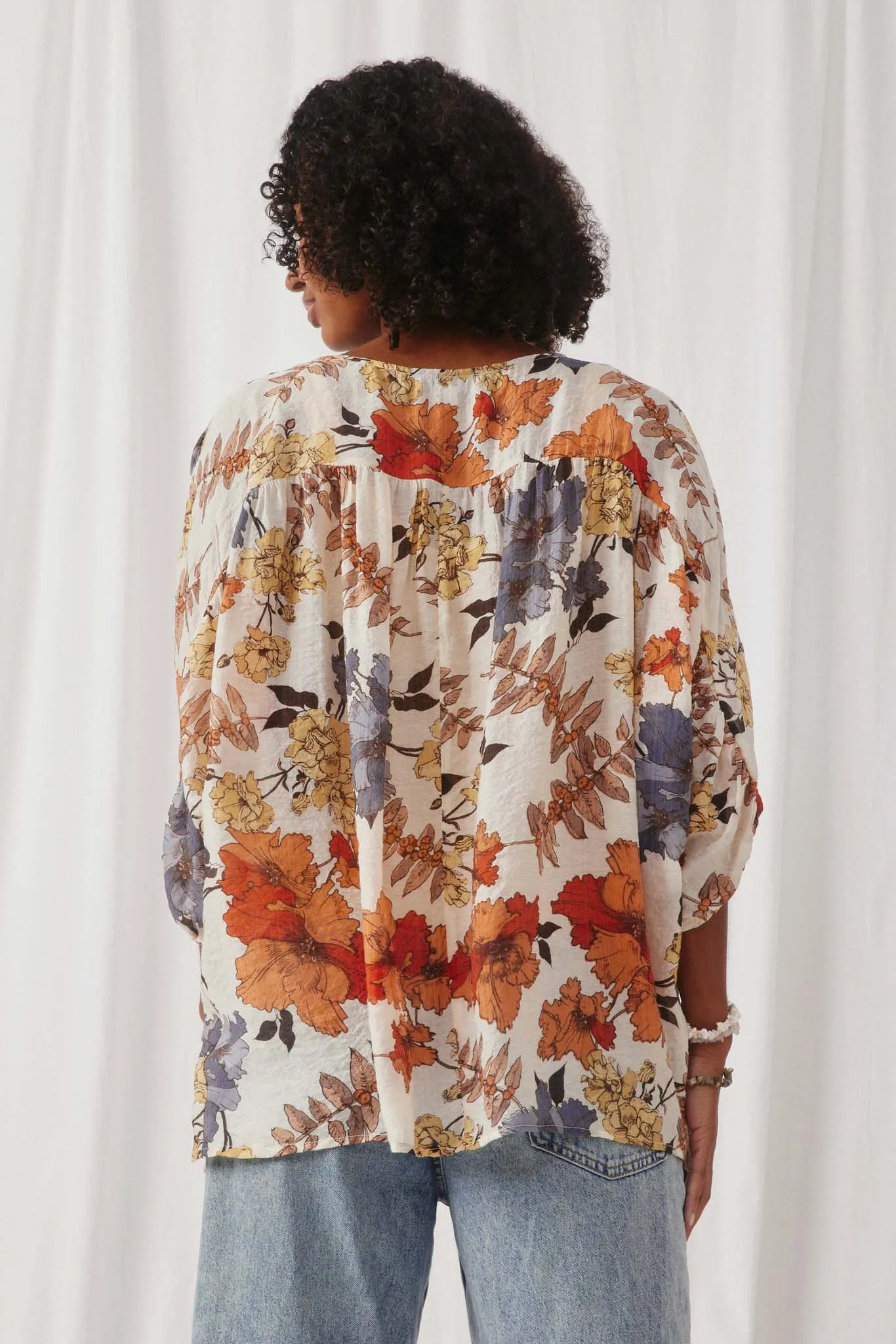 Textured Floral 3/4 Sleeve Open Kimono