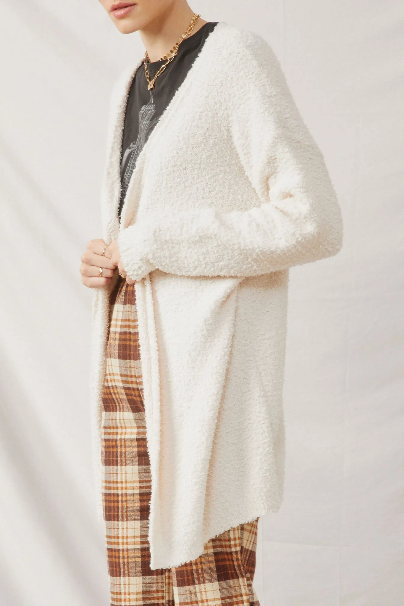 Textured Soft Open Sweater Knit Cardigan