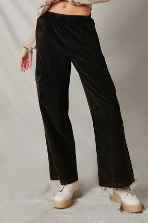 Washed Corduroy Wide Leg Cargo Pants