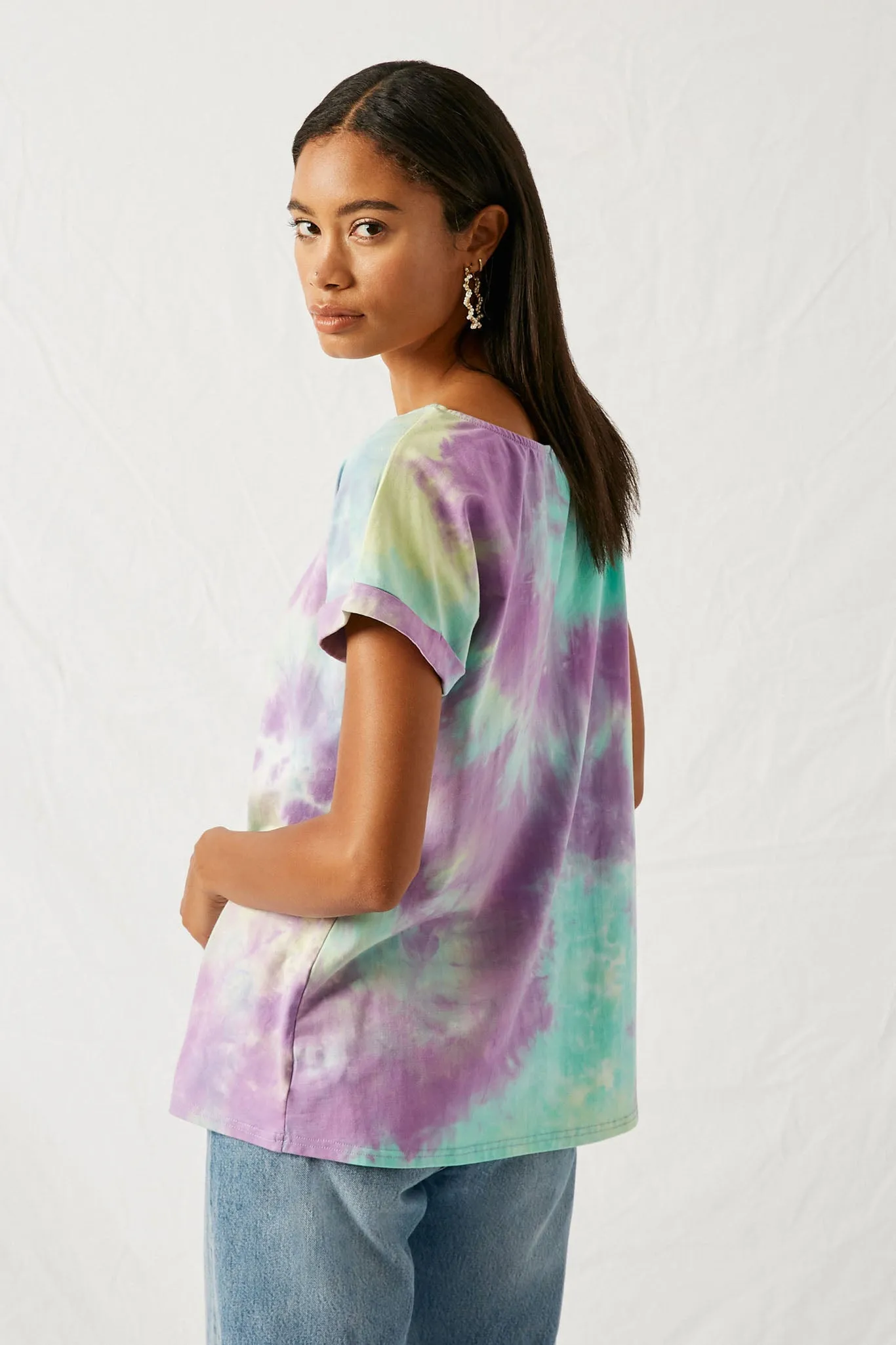 Wideneck Tie Dye Knit T Shirt