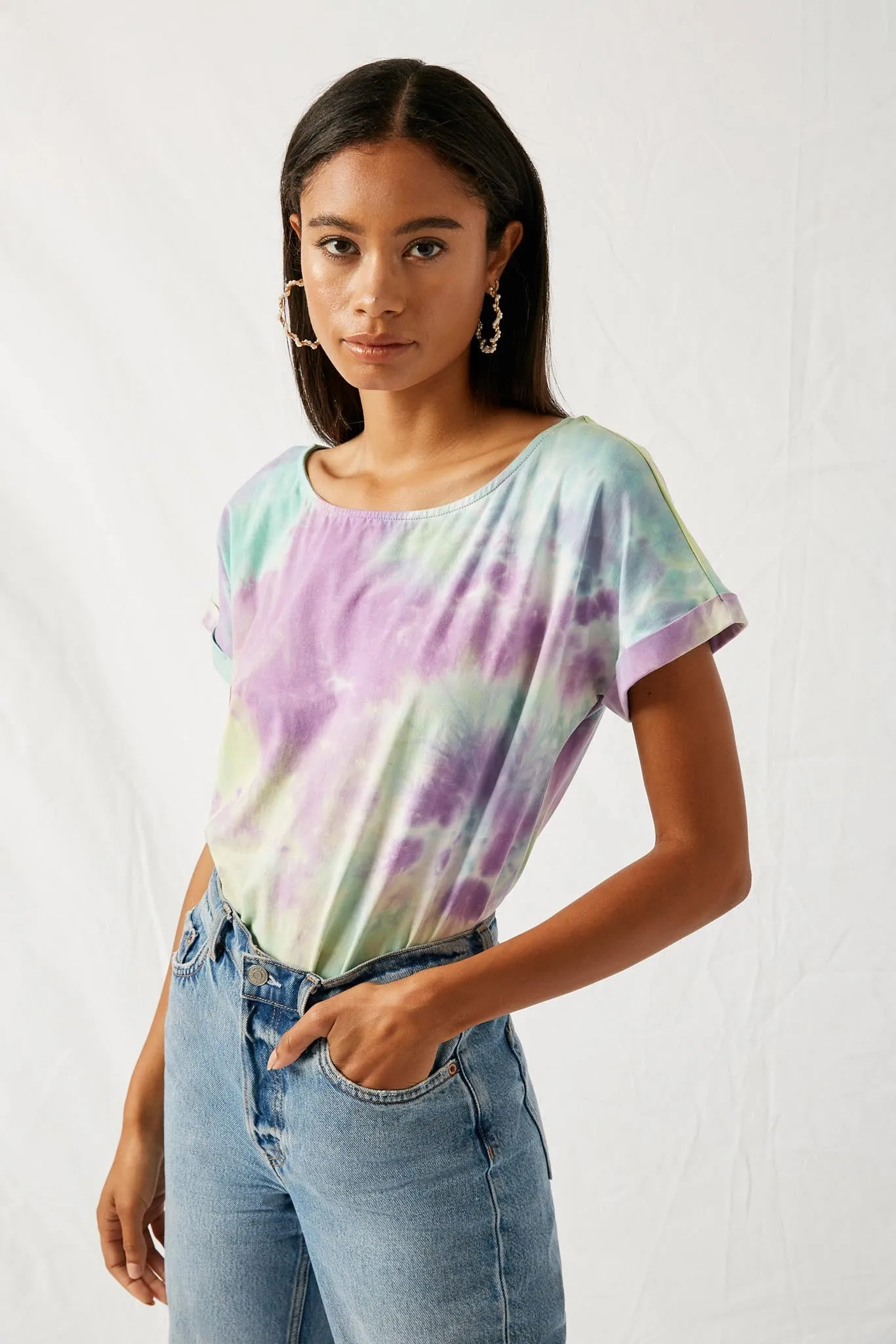 Wideneck Tie Dye Knit T Shirt