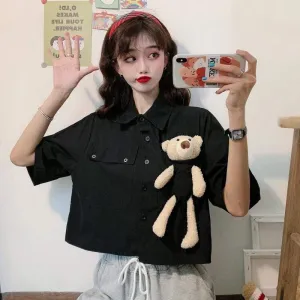 Women's Cute Bear Doll Single-breasted Shirts