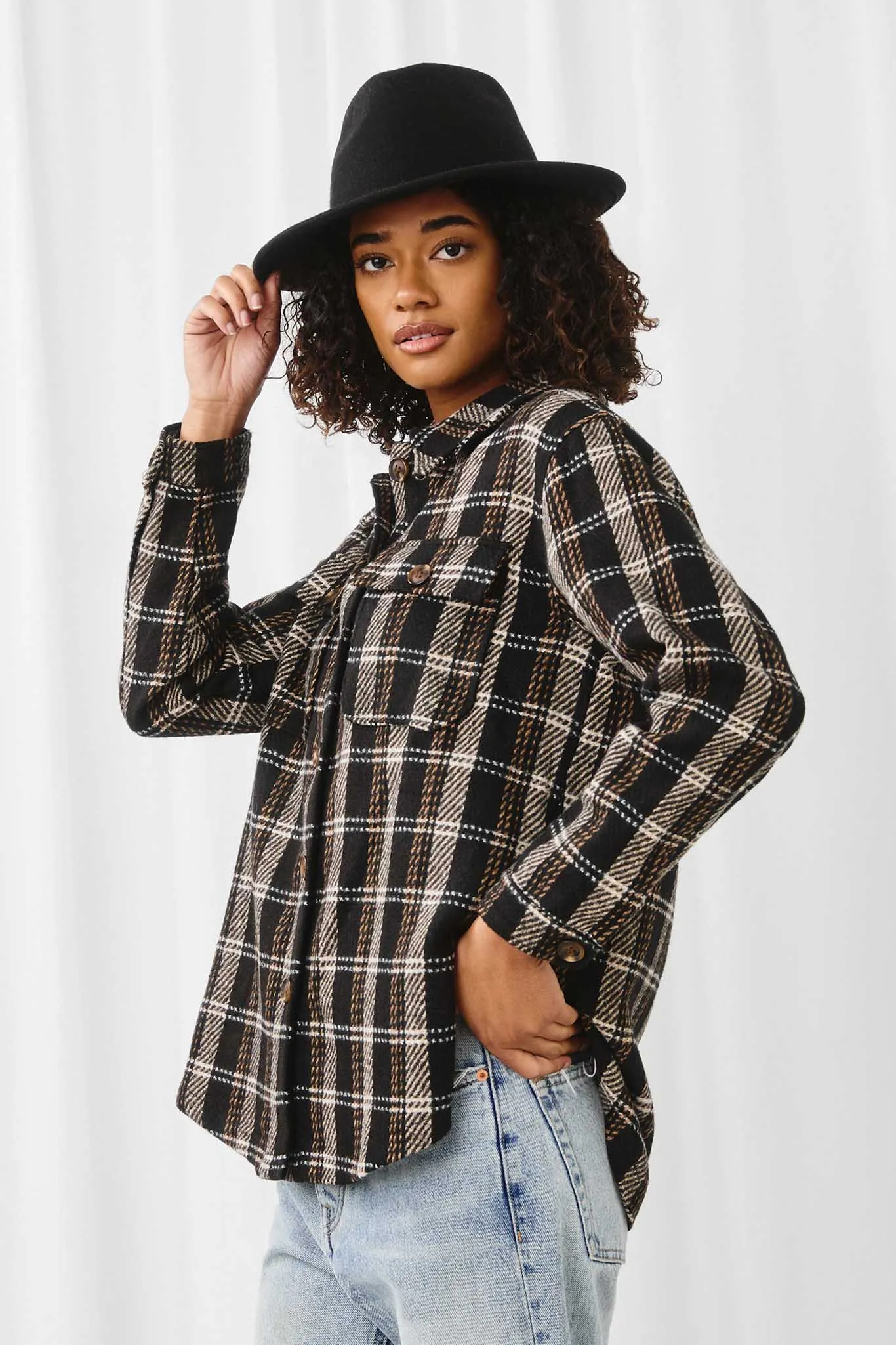 Womens Heavy Plaid Patch Pocket Shacket